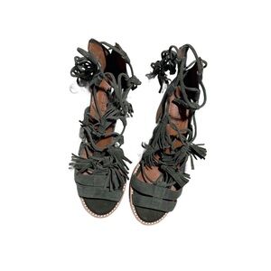 Jeffrey Campbell Olive Green Linares Suede Lace Up Tassel Sandal Heels Size 10
